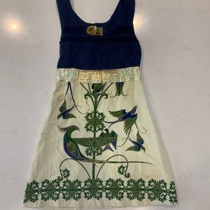 Vintage Free People Cream and Gold Peacock Dress